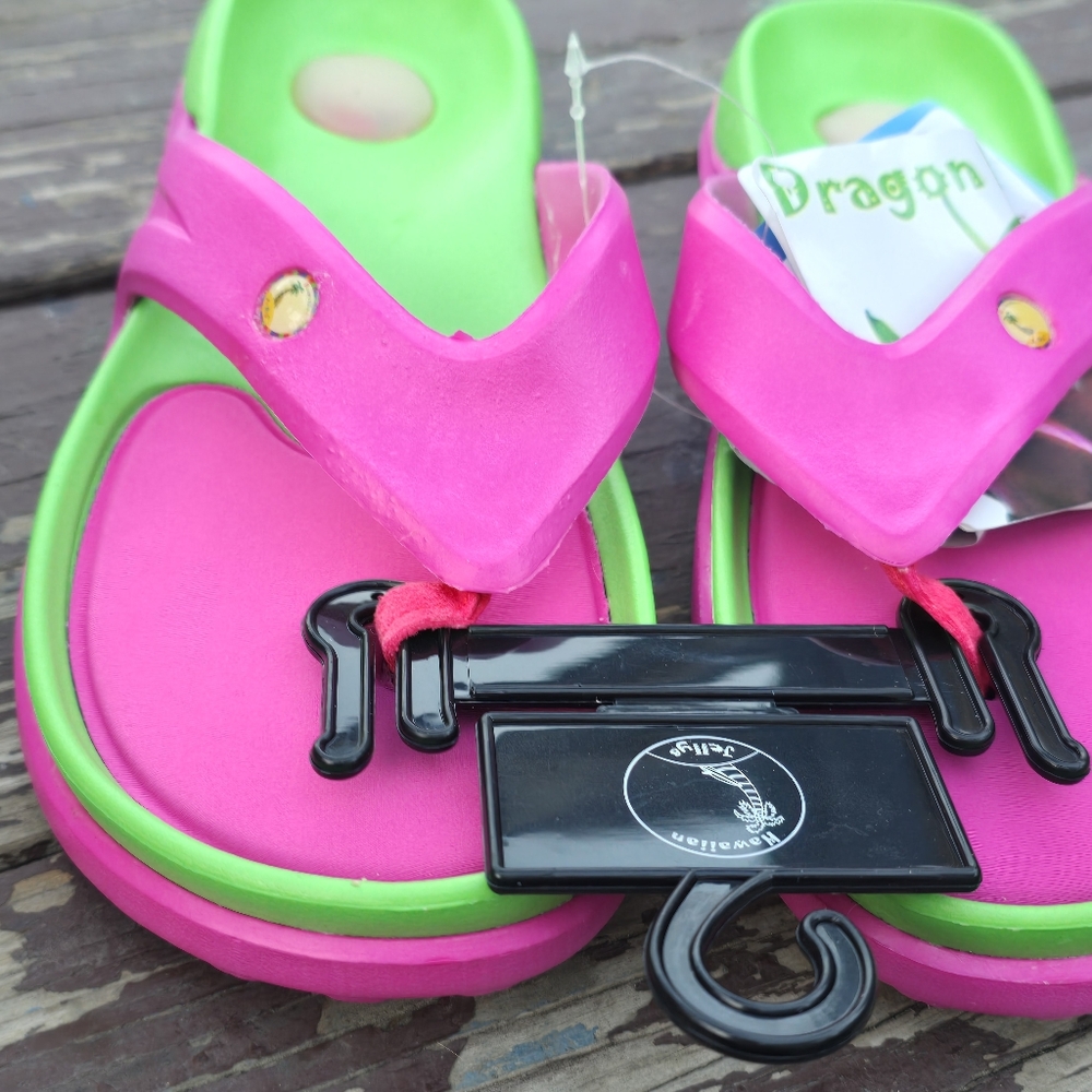 Pink and Green Flip Flops Sandals Sz 7 - Picture 2 of 6